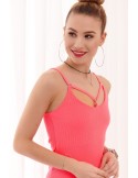 Rochie roz fluo cu bretele 40010 - Magazin online - Boutique